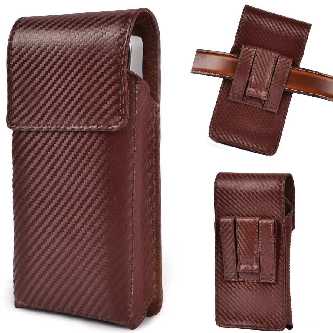 Genuine Carbon Leather Phone Holster - Brown