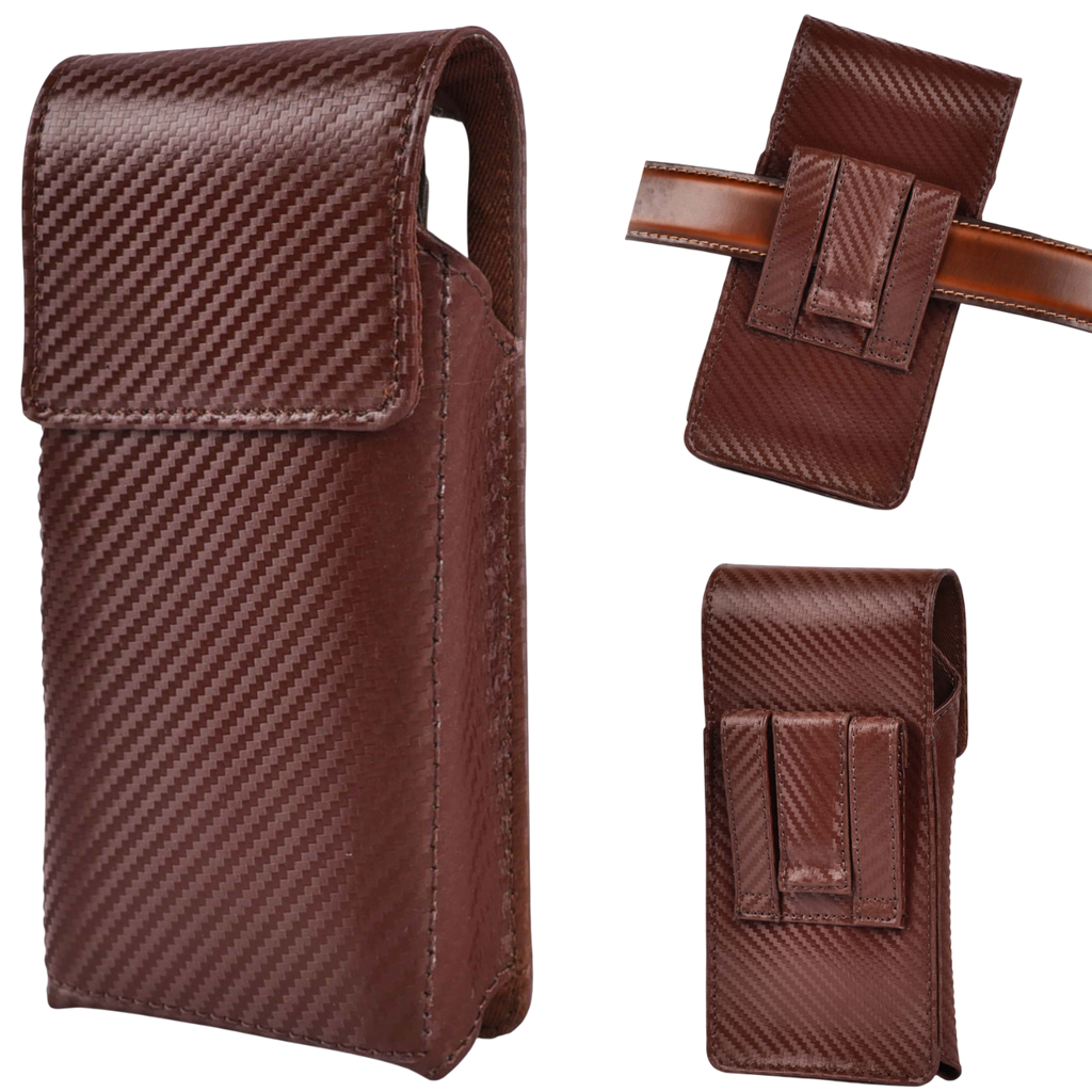 Genuine Carbon Leather Phone Holster - Brown Leather Village