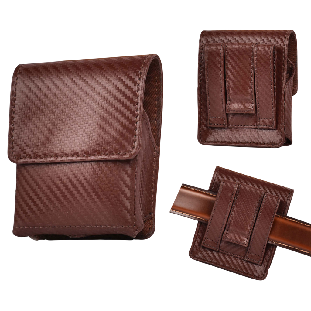 Carbon Fiber Leather Flip Phone Holster - Brown Leather Village