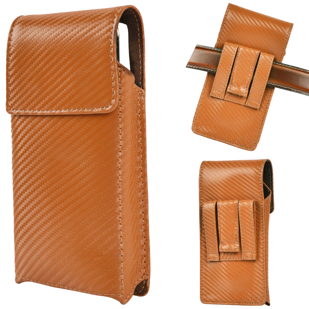 Genuine Carbon Leather Phone Holster - Tan Leather Village