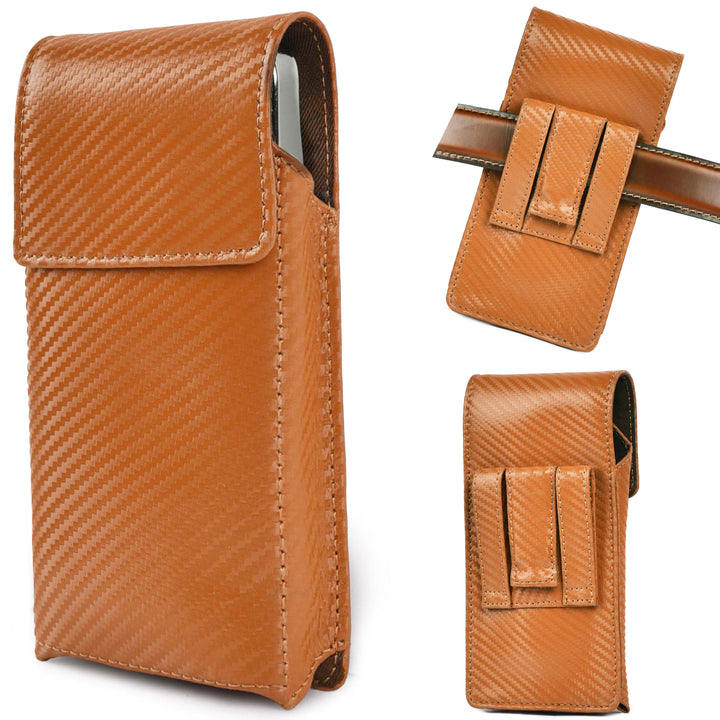 Genuine Carbon Leather Phone Holster - Tan