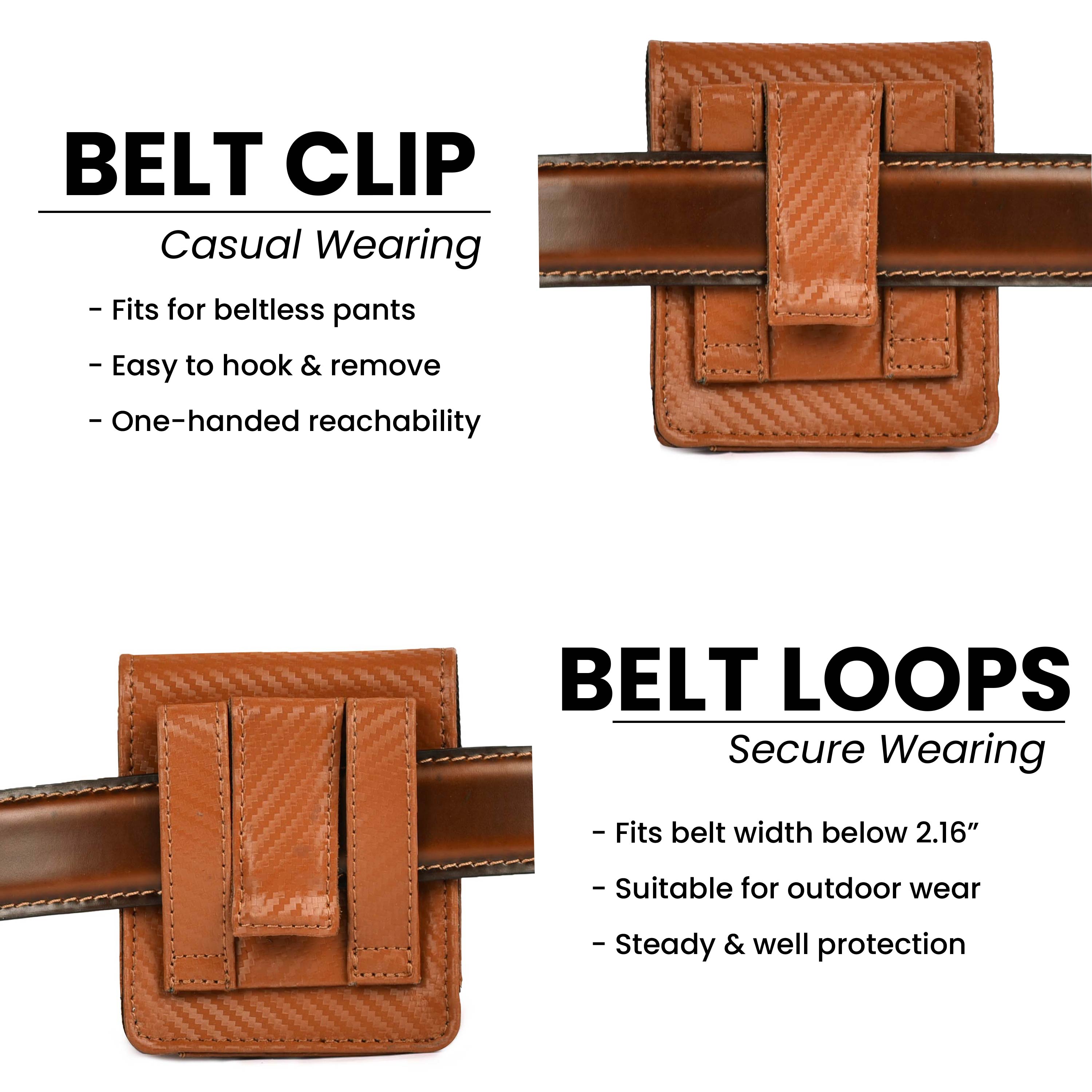 Carbon Fiber Leather Flip Phone Holster - Tan