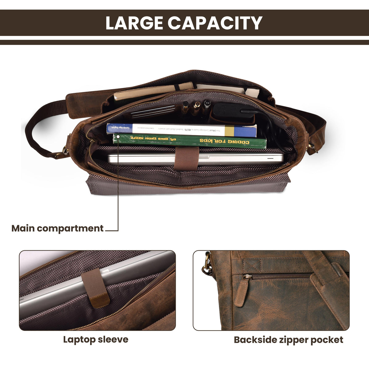 Vintage Handmade Leather Satchel Bag- 15.5 Inch Laptop Messenger Bag, Briefcase Shoulder Bag for Men & Women