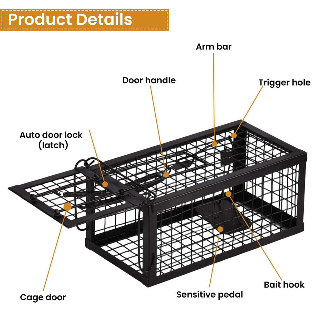 Rat Traps Humane Live Mouse Vole Chipmunk Trap Cage for Indoor and Outdoor (Black)