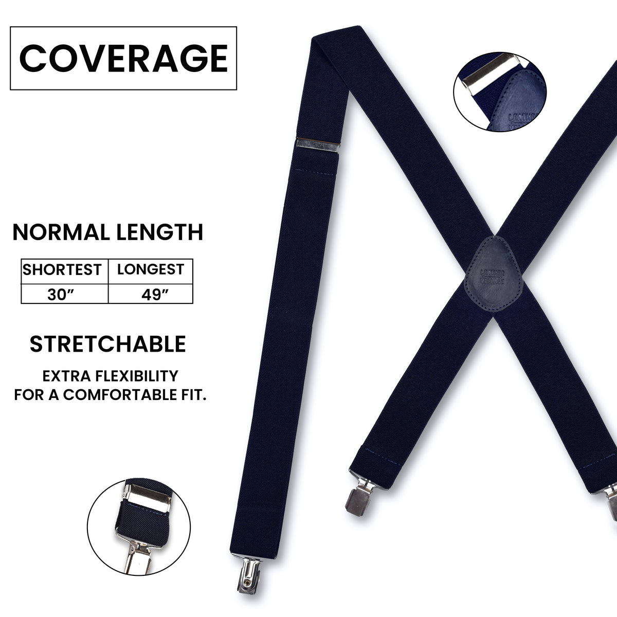 LEATHER VILLAGE Adjustable Suspenders for Men & Women X-Back Elastic Braces with Strong Clips, Classic Style for Any Occasion