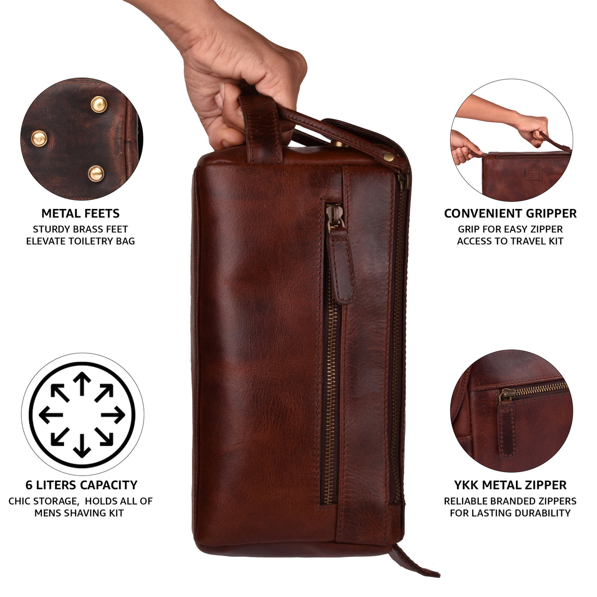 Leather Toiletry Bag – Rustic Brown – Travel Dopp Kit for Men & Women