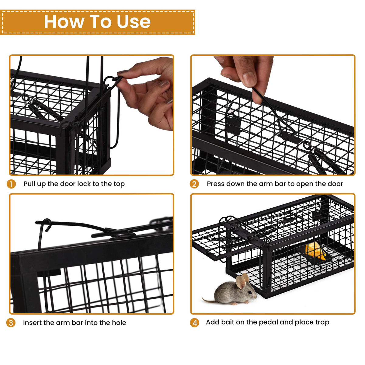 Rat Traps Humane Live Mouse Vole Chipmunk Trap Cage for Indoor and Outdoor (Black)