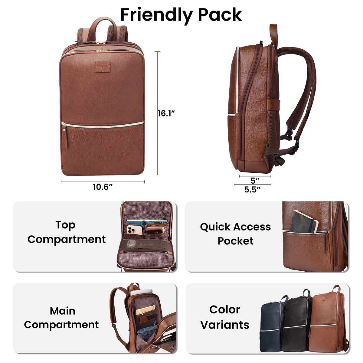 LEATHER VILLAGE Leather Backpack for Men & Women– 16.1" Handmade Vintage Daypack Laptop Bag for Work, Travel, Office & School