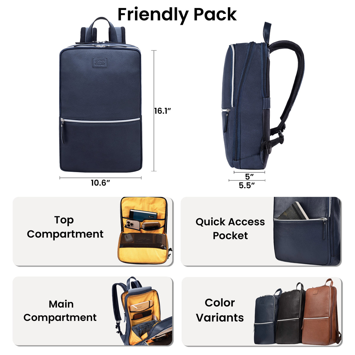 LEATHER VILLAGE Leather Backpack for Men & Women– 16.1" Handmade Vintage Daypack Laptop Bag for Work, Travel, Office & School