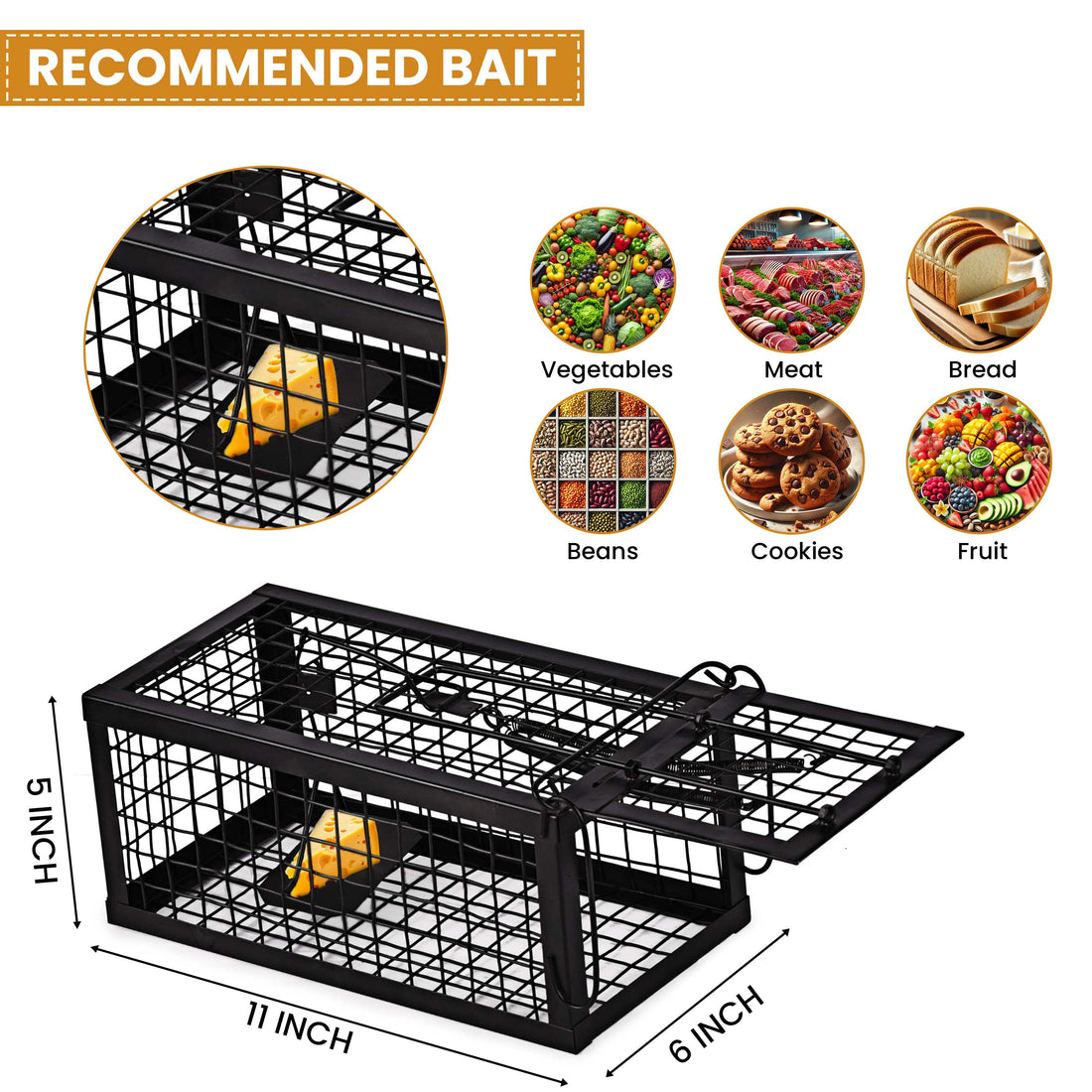 Rat Traps Humane Live Mouse Vole Chipmunk Trap Cage for Indoor and Outdoor (Black)