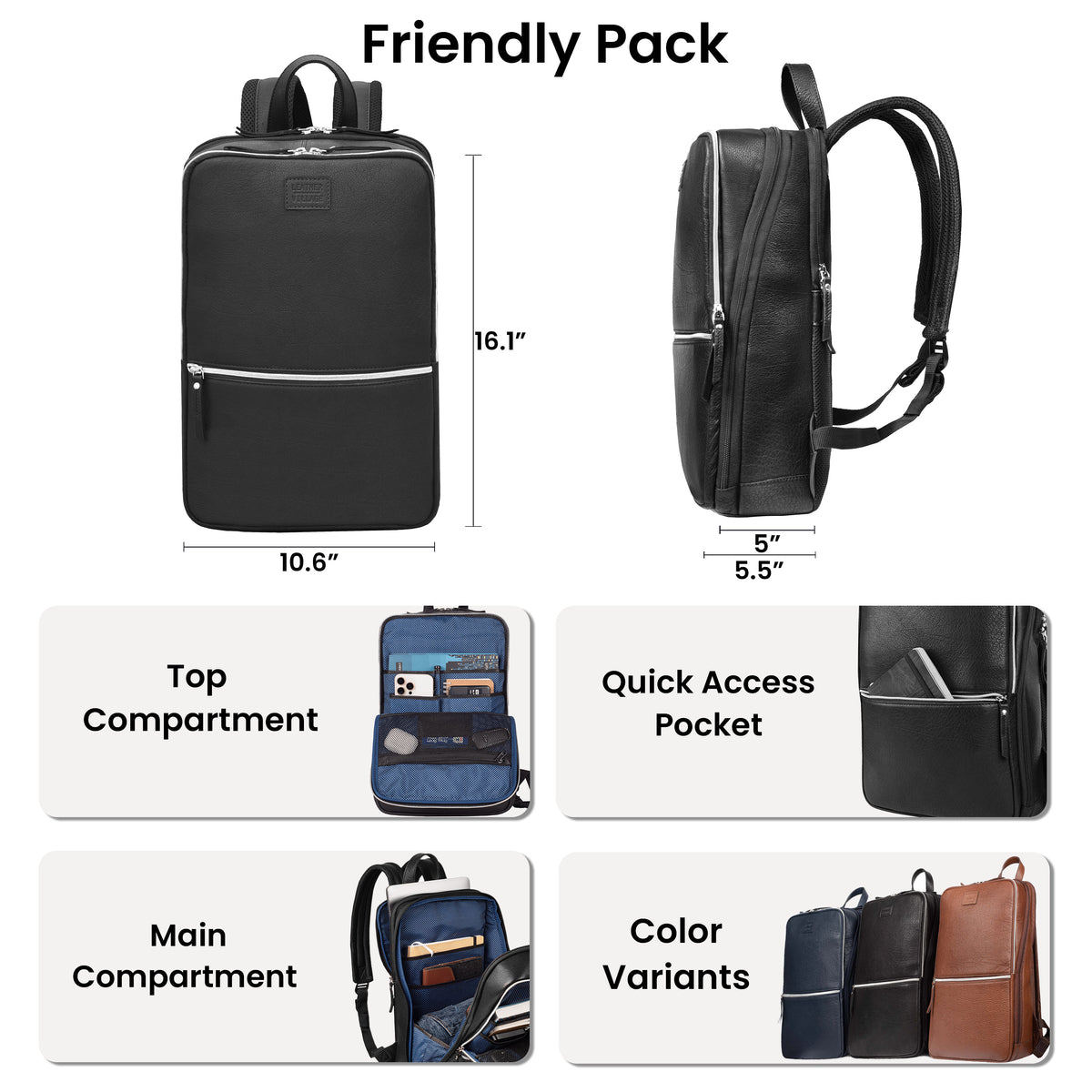 LEATHER VILLAGE Leather Backpack for Men & Women– 16.1" Handmade Vintage Daypack Laptop Bag for Work, Travel, Office & School