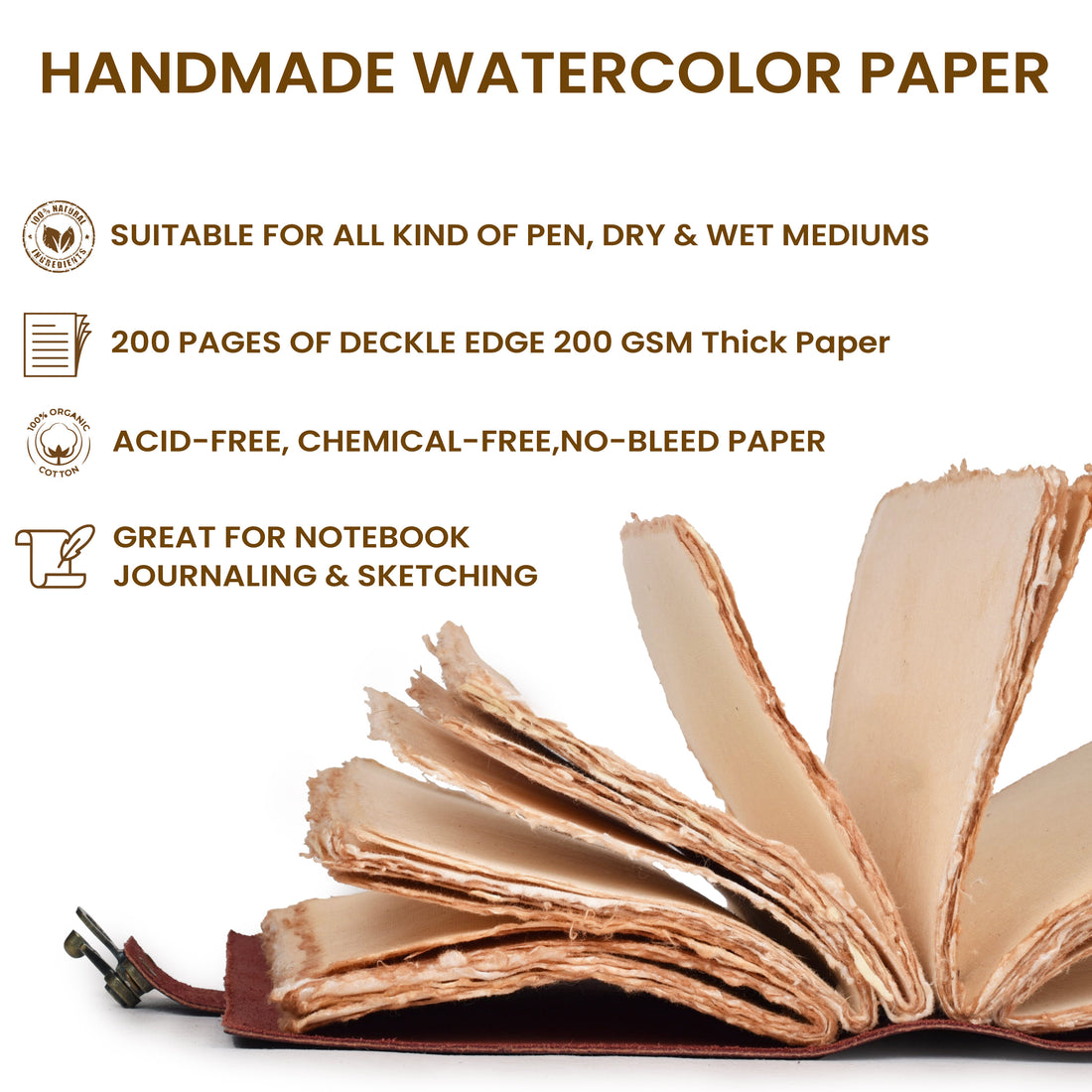 Leather Bound Vintage Journal for Women & Men - Book of Shadows - Lock Closure - 200 Pages of Antique Deckle Edges Handmade Paper