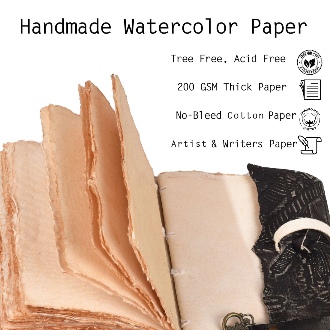 Genuine Leather Handmade Journal for Men & Women- Key Closure-Handmade Embossed Journal- 7x5 Inches- Black