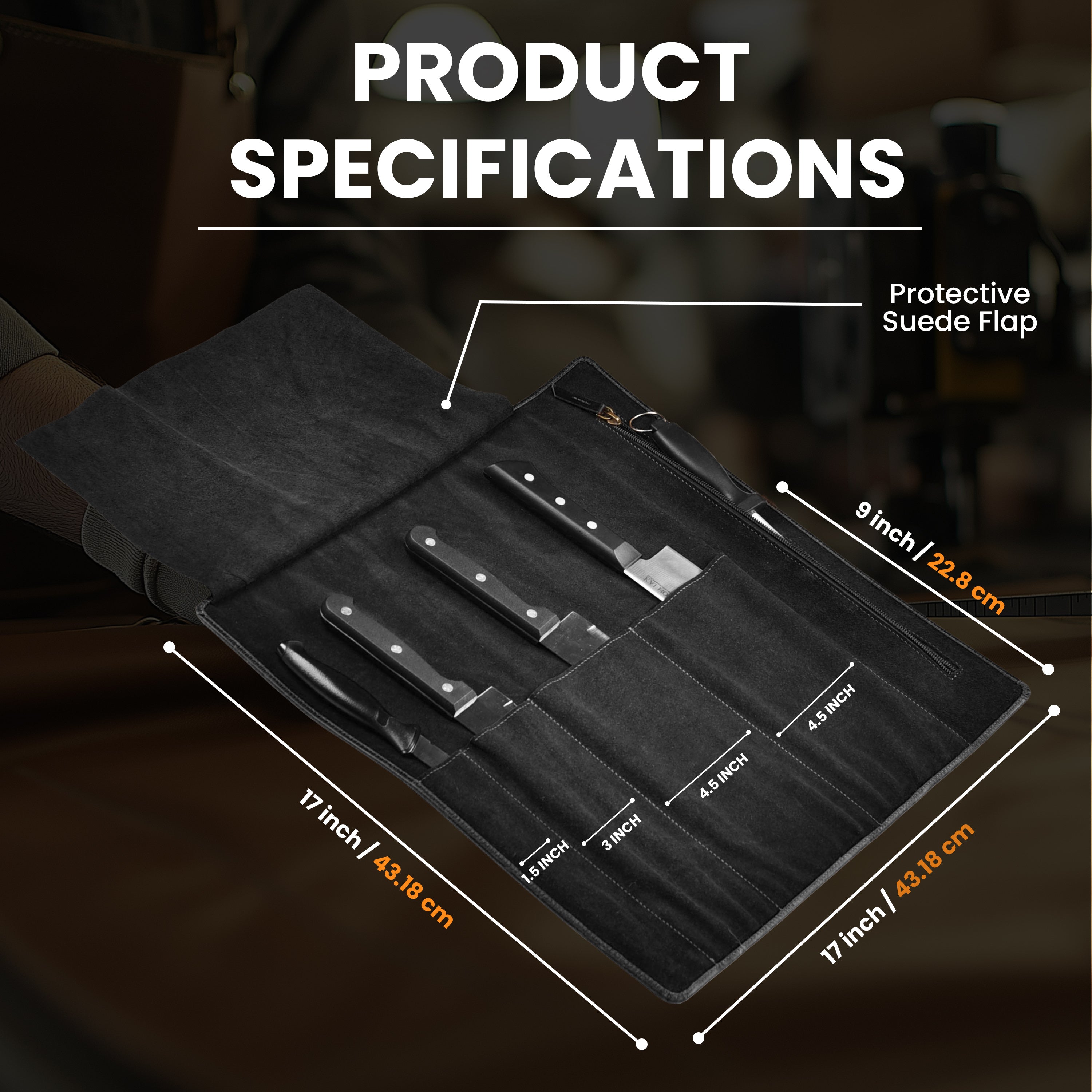 Genuine Leather Knife Roll Bag – Professional Chef Carrying Case, Durable Sheath Holder, Cooks & Culinary Tools Organizer, Portable Travel Storage with 4 Slots & Zipper