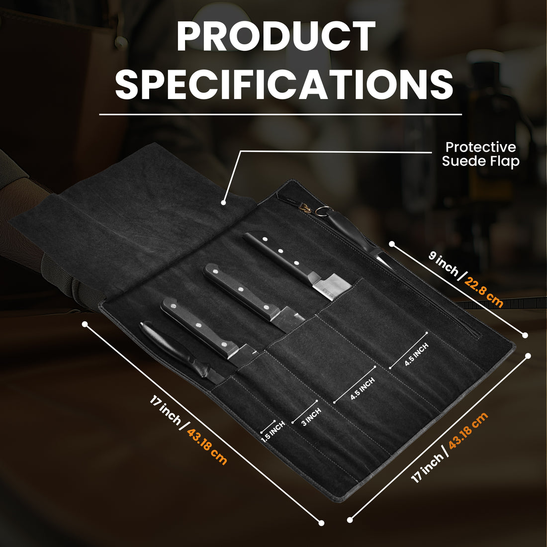 Genuine Leather Knife Roll Bag – Professional Chef Carrying Case, Durable Sheath Holder, Cooks & Culinary Tools Organizer, Portable Travel Storage with 4 Slots & Zipper