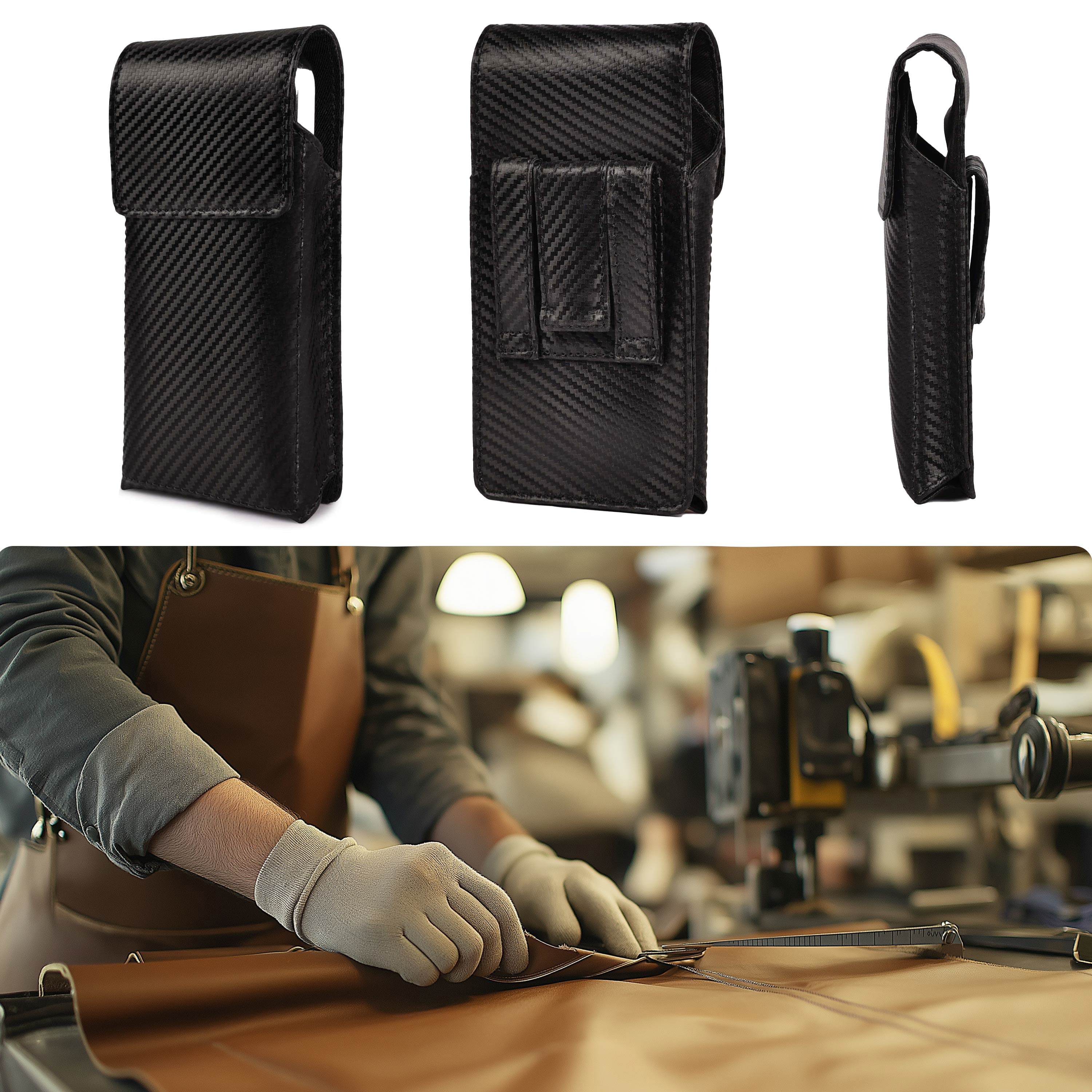LEATHER VILLAGE Carbon Fiber Genuine Leather Phone Holster with Belt Clip - Available in Black, Brown, Tan