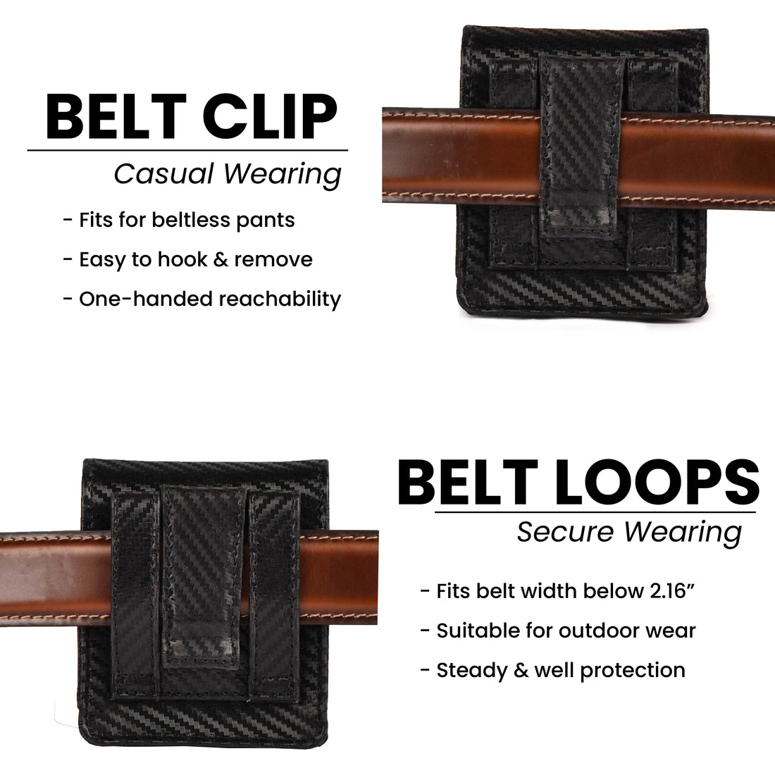 Carbon Fiber Genuine Leather Flip Phone Holster with Belt Clip Universal Cell Phone Pouch for Samsung Galaxy Z Flip 6/Z 5/ Galaxy Z 4/ Z 3 5G/ Motorola Moto Razr 2024