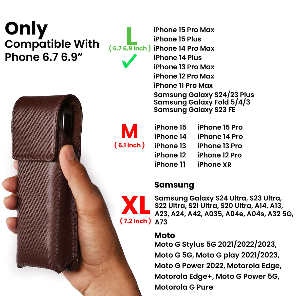 LEATHER VILLAGE Carbon Fiber Genuine Leather Phone Holster with Belt Clip - Available in Black, Brown, Tan