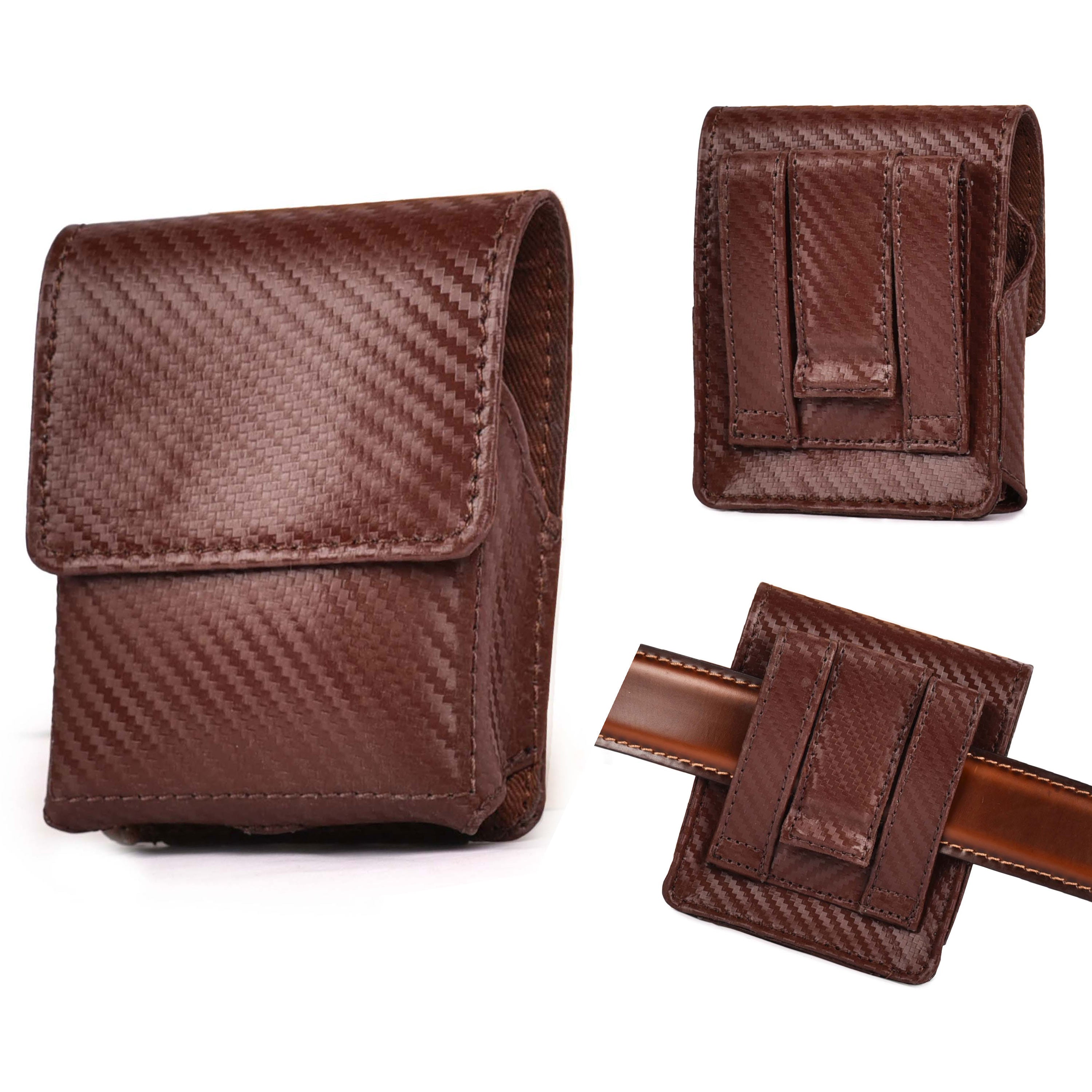 Carbon Fiber Genuine Leather Flip Phone Holster with Belt Clip Universal Cell Phone Pouch for Samsung Galaxy Z Flip 6/Z 5/ Galaxy Z 4/ Z 3 5G/ Motorola Moto Razr 2024