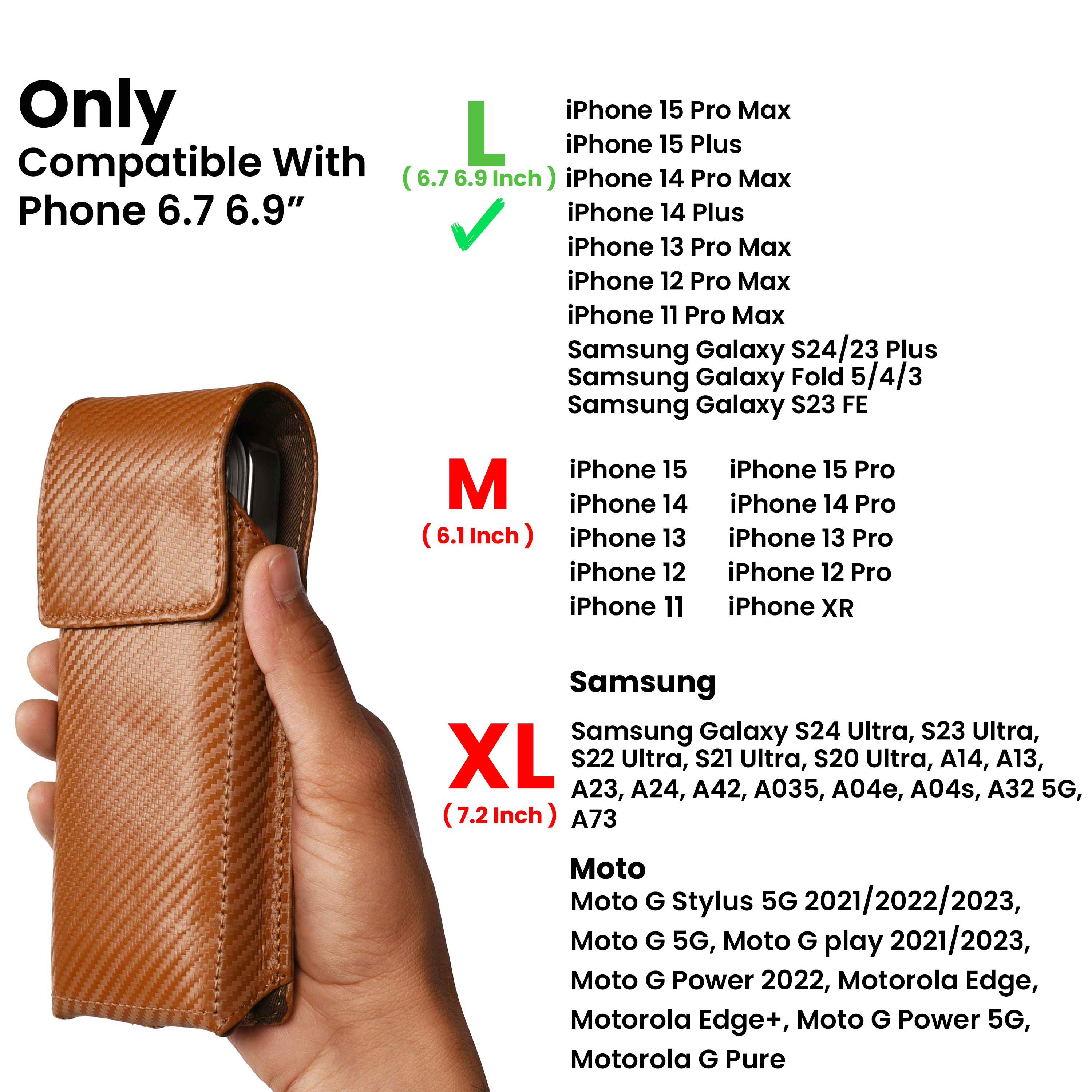 LEATHER VILLAGE Carbon Fiber Genuine Leather Phone Holster with Belt Clip - Available in Black, Brown, Tan