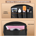 Travel Makeup Bag for Women – Large Capacity Suede Leather Cosmetic Pouch with Handle, Inner Pockets & Wide Opening – Flat Open Toiletry Organizer for Travel & Daily Use