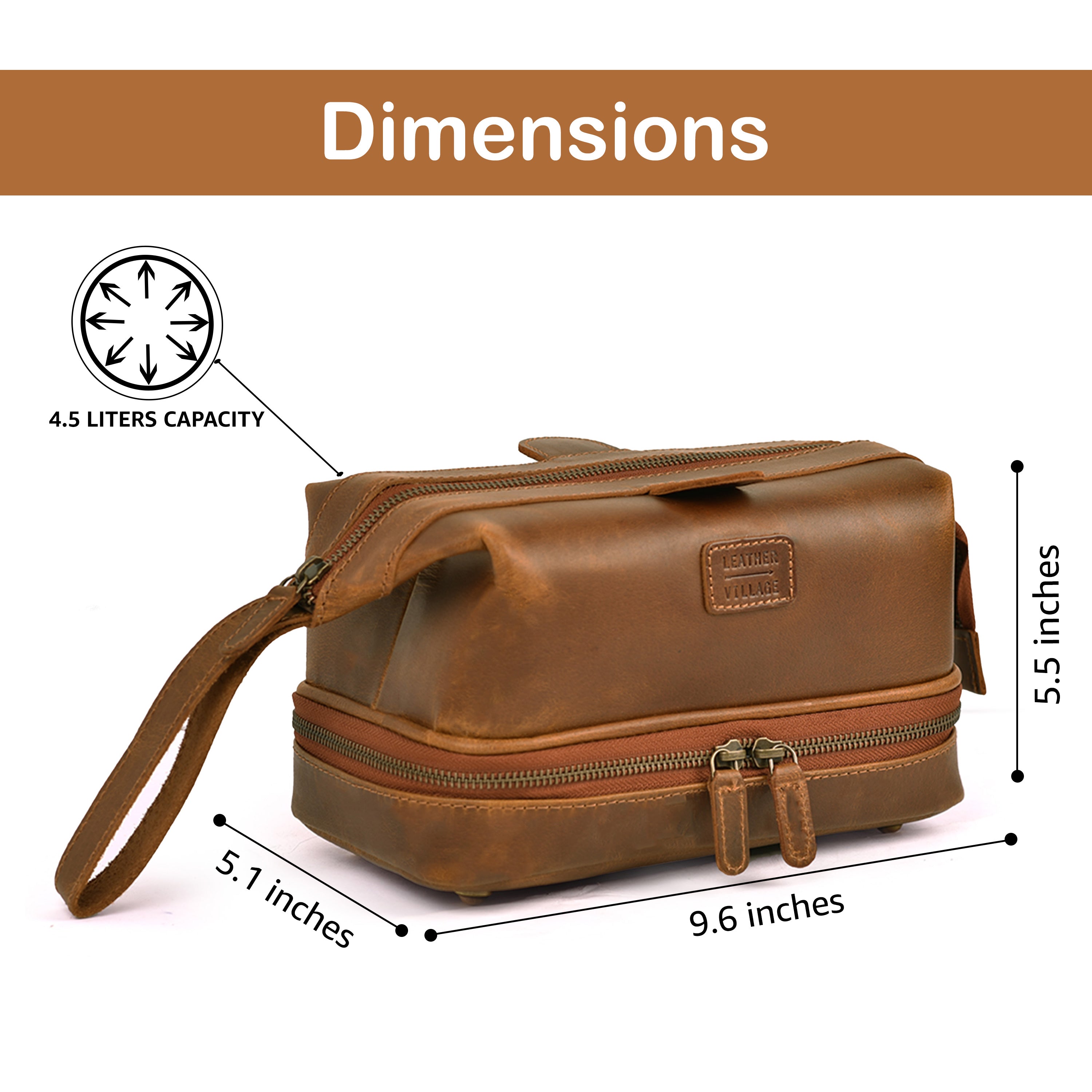 Genuine Leather Toiletry Bag for Men & Women - Mens Toiletry Shower Organizer Dopp Kit , Pouch for Traveling