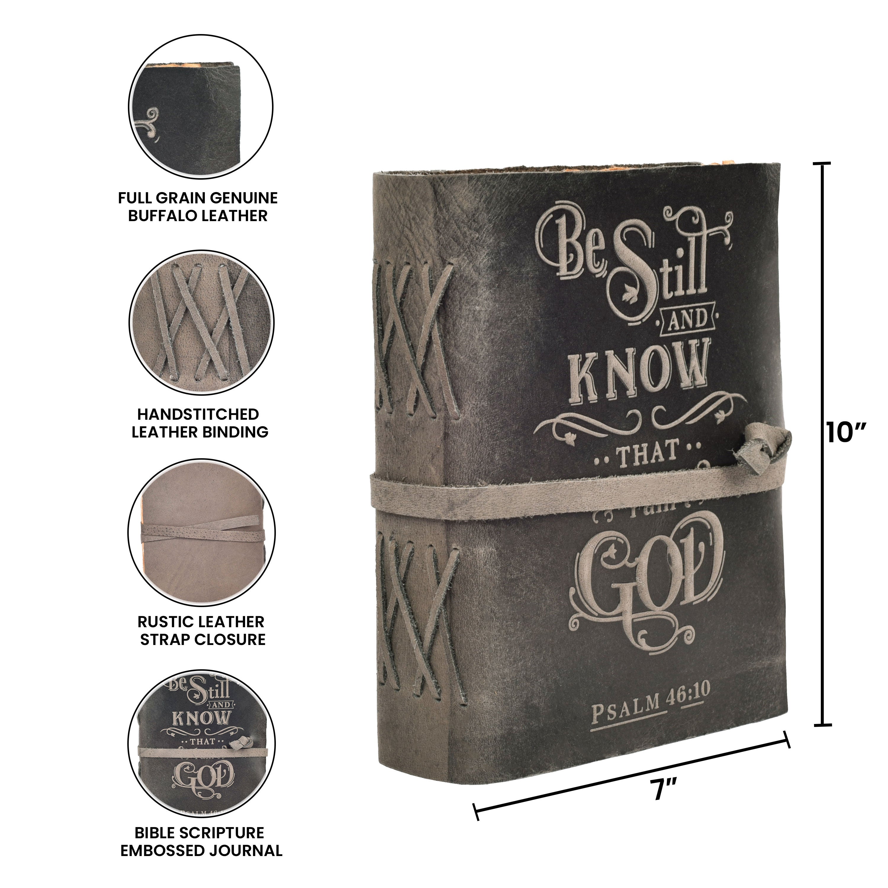 Prayer Journal Psalm 46:10 Embossed Journal Leather Bound Bible Study Journal - 200 Pages Handmade Cotton Deckle Edge Paper for Drawing, Writing & Sketching