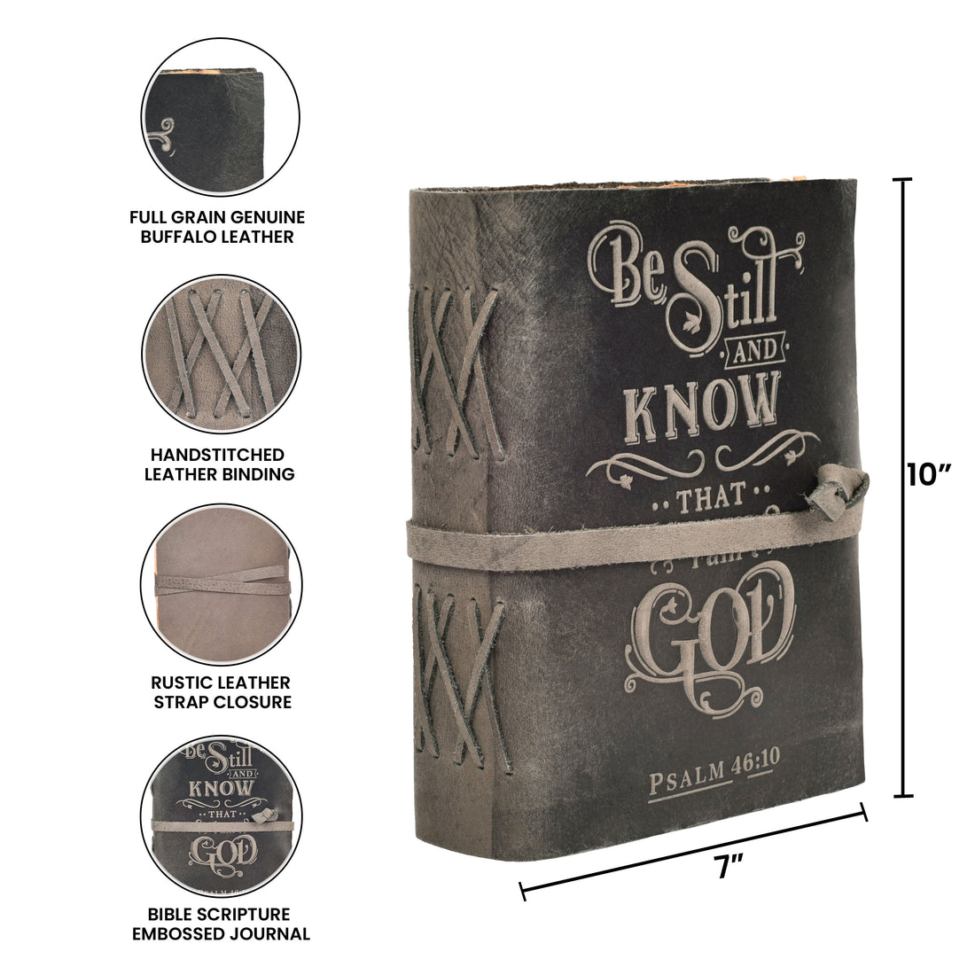 Prayer Journal Psalm 46:10 Embossed Journal Leather Bound Bible Study Journal - 200 Pages Handmade Cotton Deckle Edge Paper for Drawing, Writing & Sketching