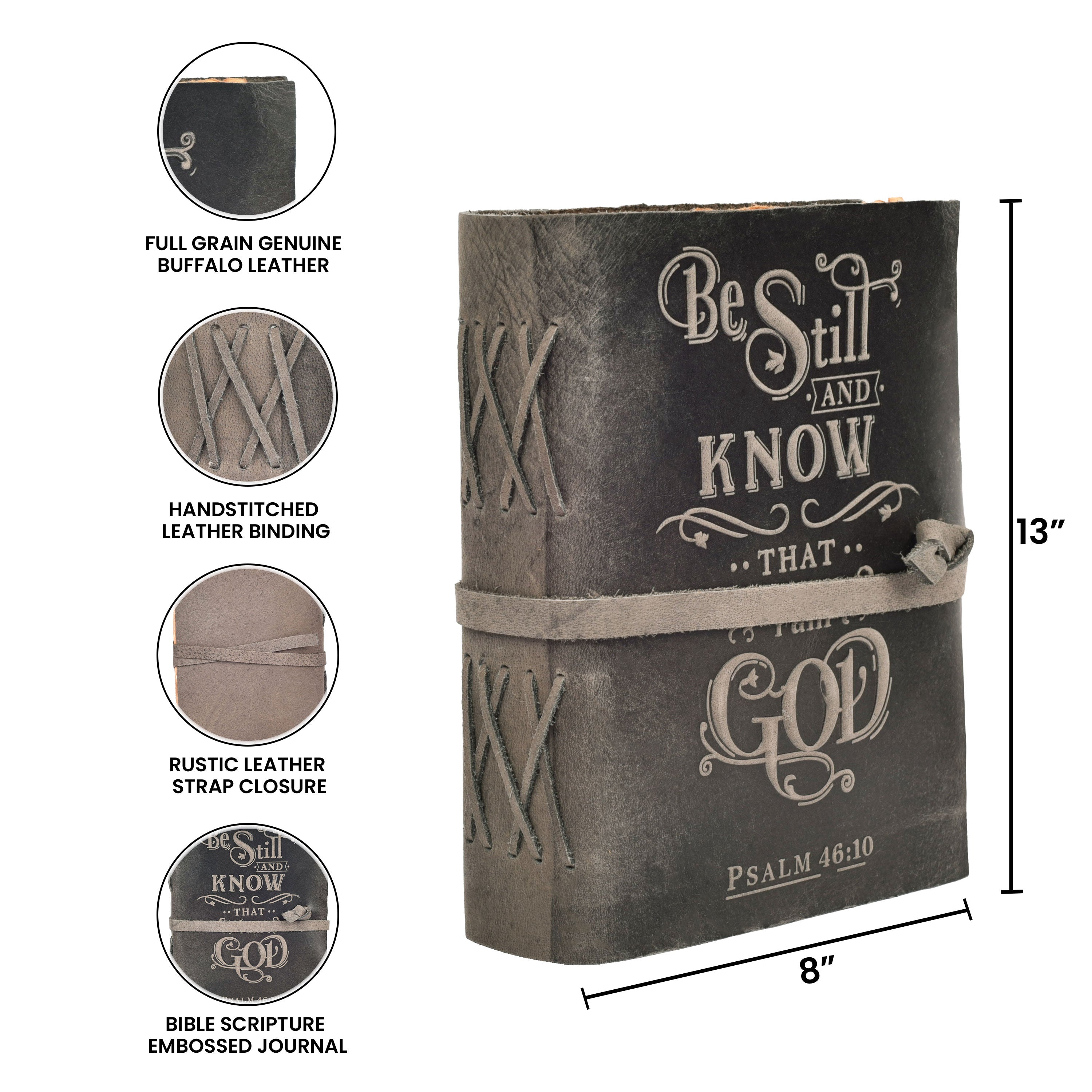 Prayer Journal Psalm 46:10 Embossed Journal Leather Bound Bible Study Journal - 200 Pages Handmade Cotton Deckle Edge Paper for Drawing, Writing & Sketching