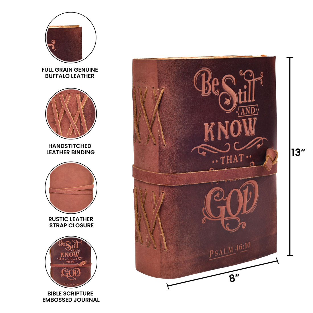Prayer Journal Psalm 46:10 Embossed Journal Leather Bound Bible Study Journal - 200 Pages Handmade Cotton Deckle Edge Paper for Drawing, Writing & Sketching