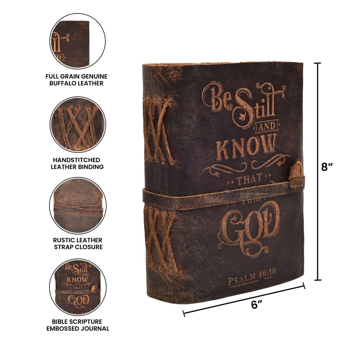 Prayer Journal Psalm 46:10 Embossed Journal Leather Bound Bible Study Journal - 200 Pages Handmade Cotton Deckle Edge Paper for Drawing, Writing & Sketching