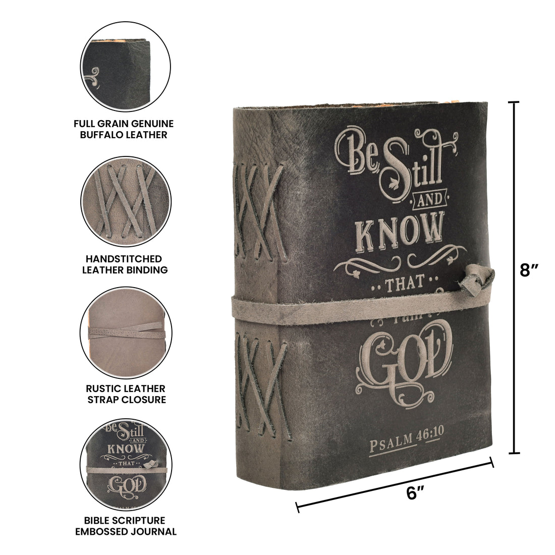 Prayer Journal Psalm 46:10 Embossed Journal Leather Bound Bible Study Journal - 200 Pages Handmade Cotton Deckle Edge Paper for Drawing, Writing & Sketching