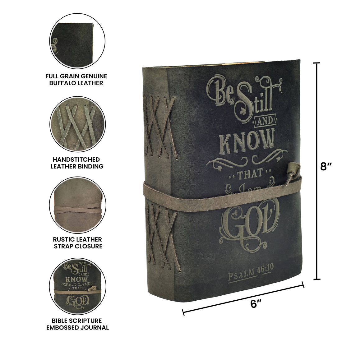 Prayer Journal Psalm 46:10 Embossed Journal Leather Bound Bible Study Journal - 200 Pages Handmade Cotton Deckle Edge Paper for Drawing, Writing & Sketching