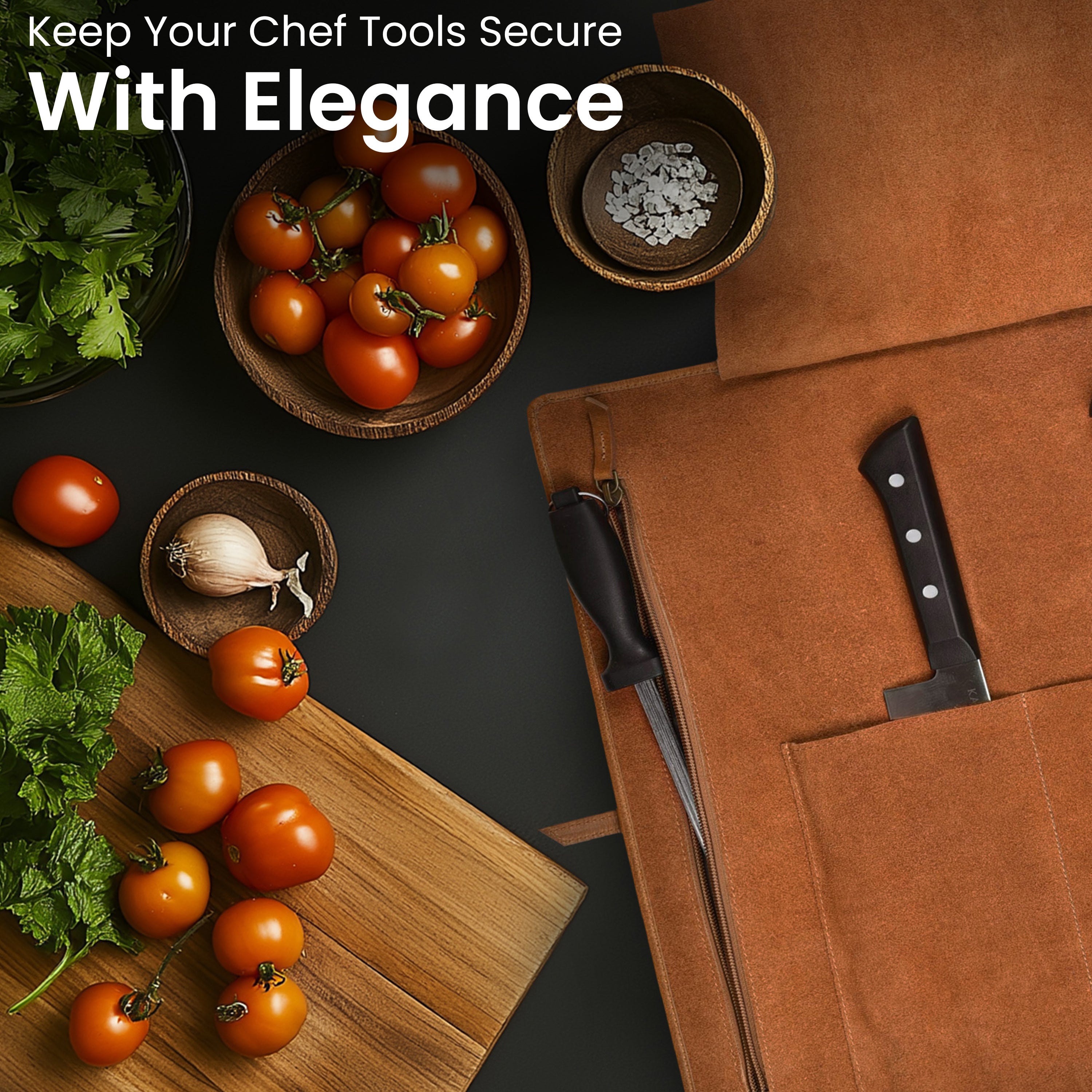 Genuine Leather Knife Roll Bag – Professional Chef Carrying Case, Durable Sheath Holder, Cooks & Culinary Tools Organizer, Portable Travel Storage with 4 Slots & Zipper