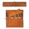 Genuine Leather Knife Roll Case - Tan Leather Village