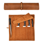 Genuine Leather Knife Roll Case - Tan