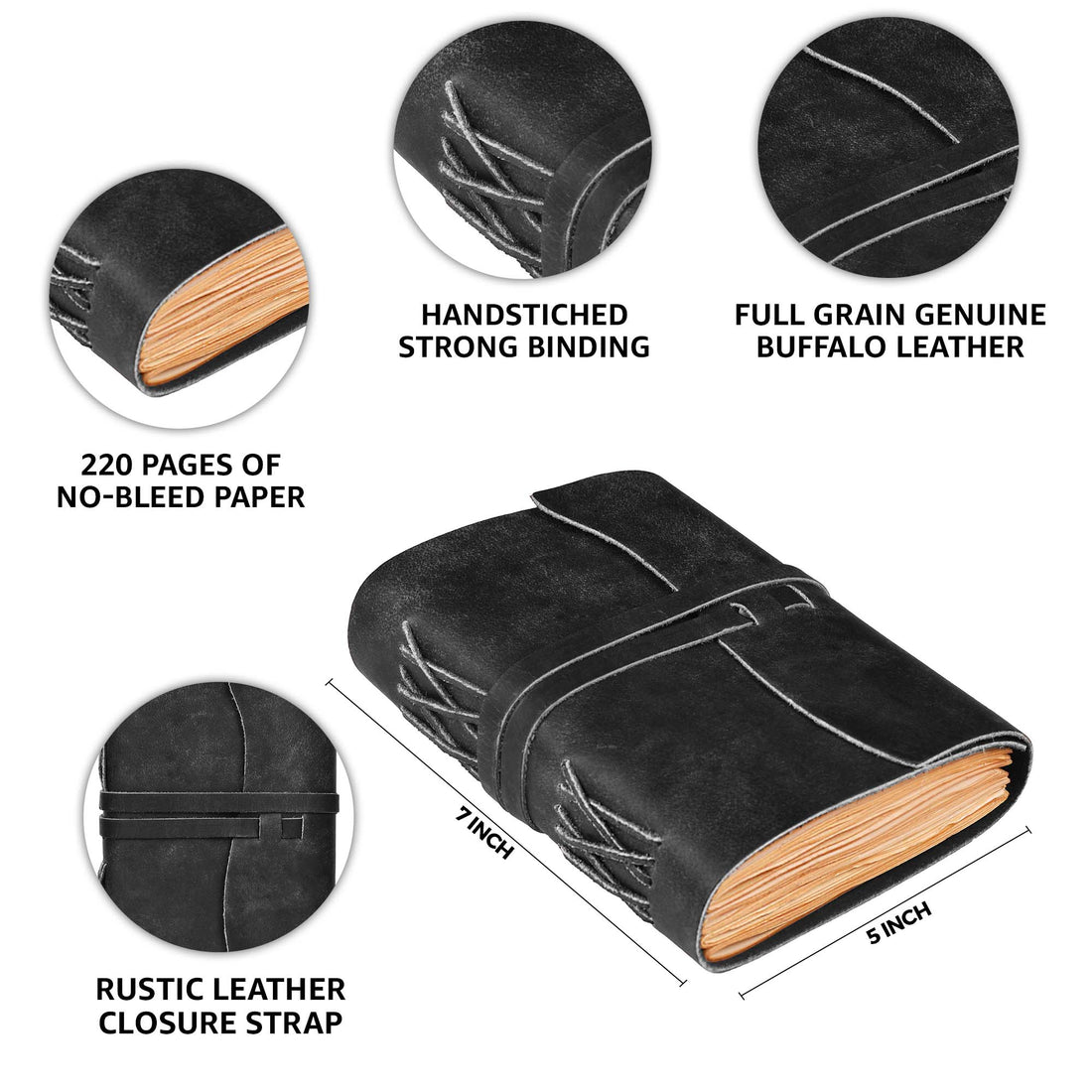 Black - Color -Leather Journal Notebook 