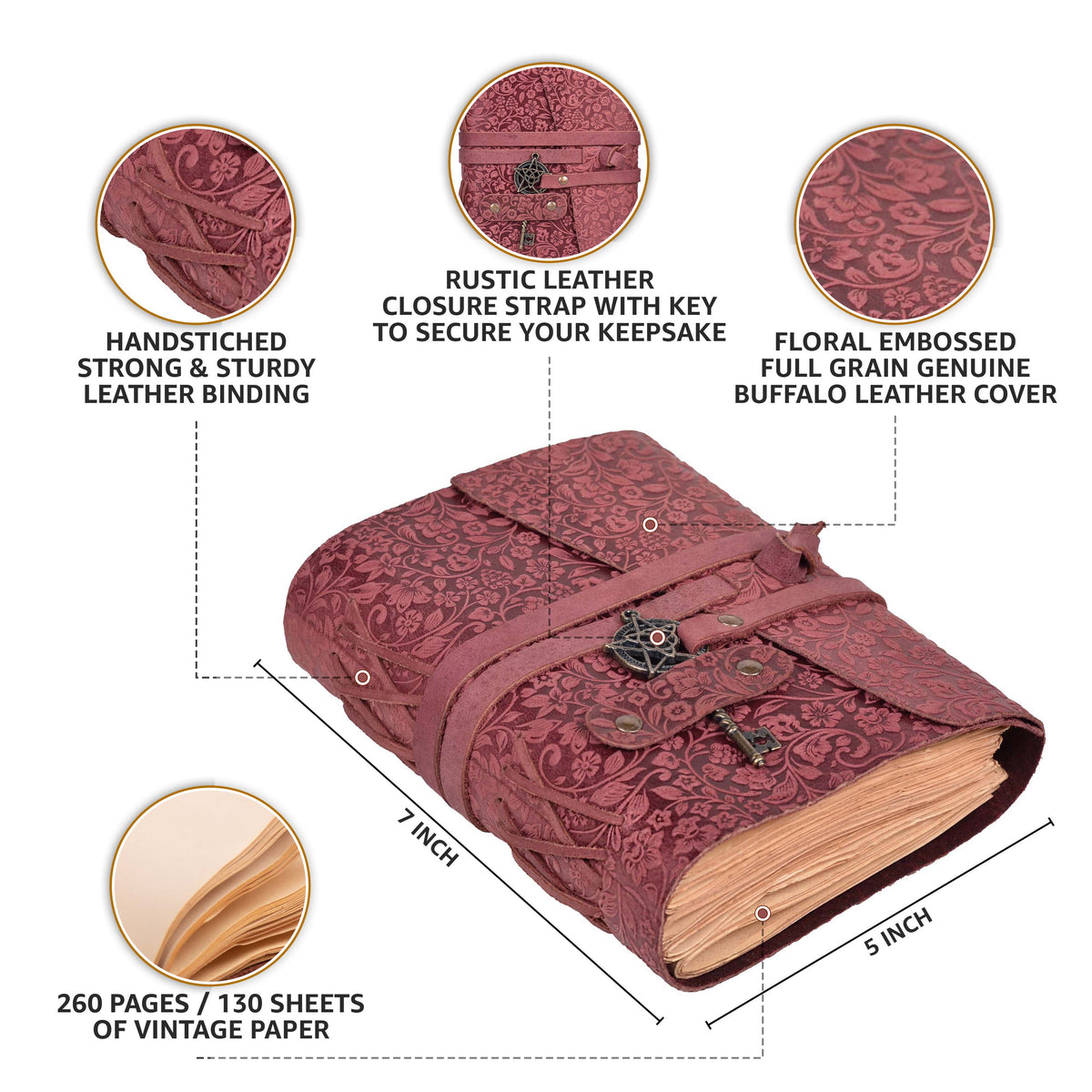 Fuchsia - Leather Bound Journal Notebook