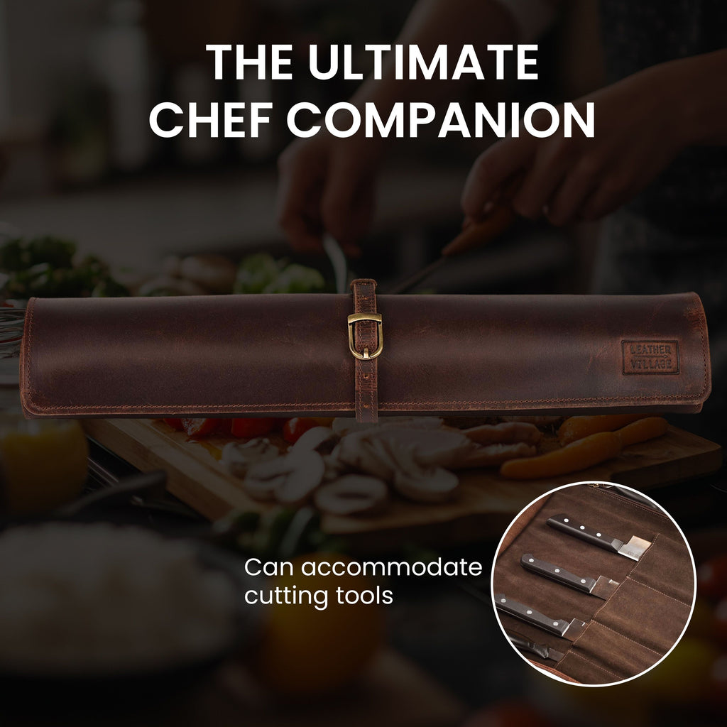 Leather Village professional leather chef knife roll pouch