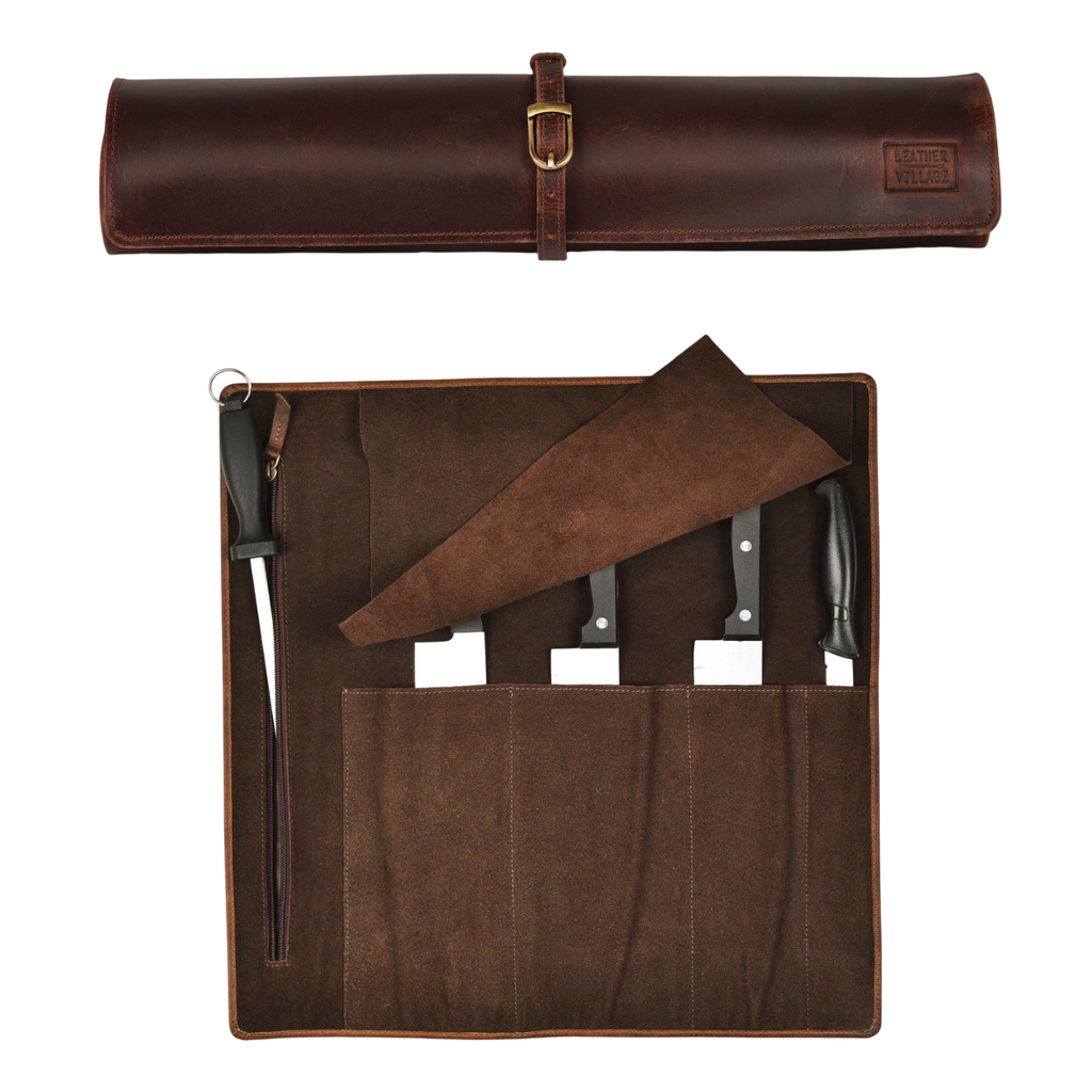 Leather Village genuine leather knife roll case chef tools