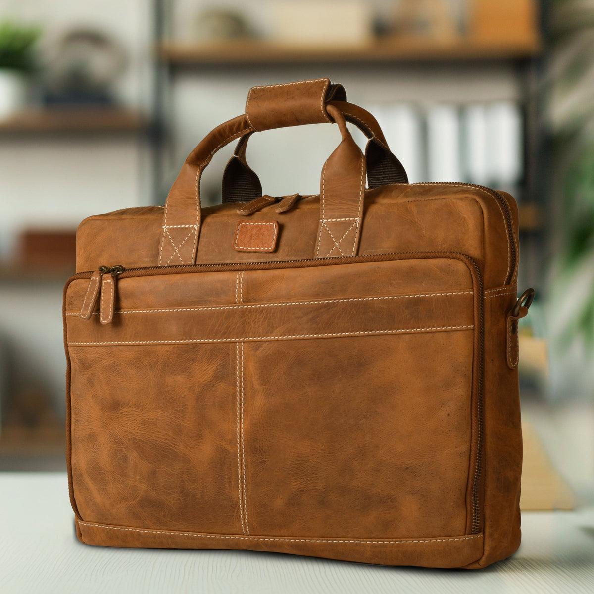 LEATHER VILLAGE 16" Leather Laptop Messenger Briefcase Bag for Men-Brown-Leather Satchel for Travel and Office Shoulder Bag