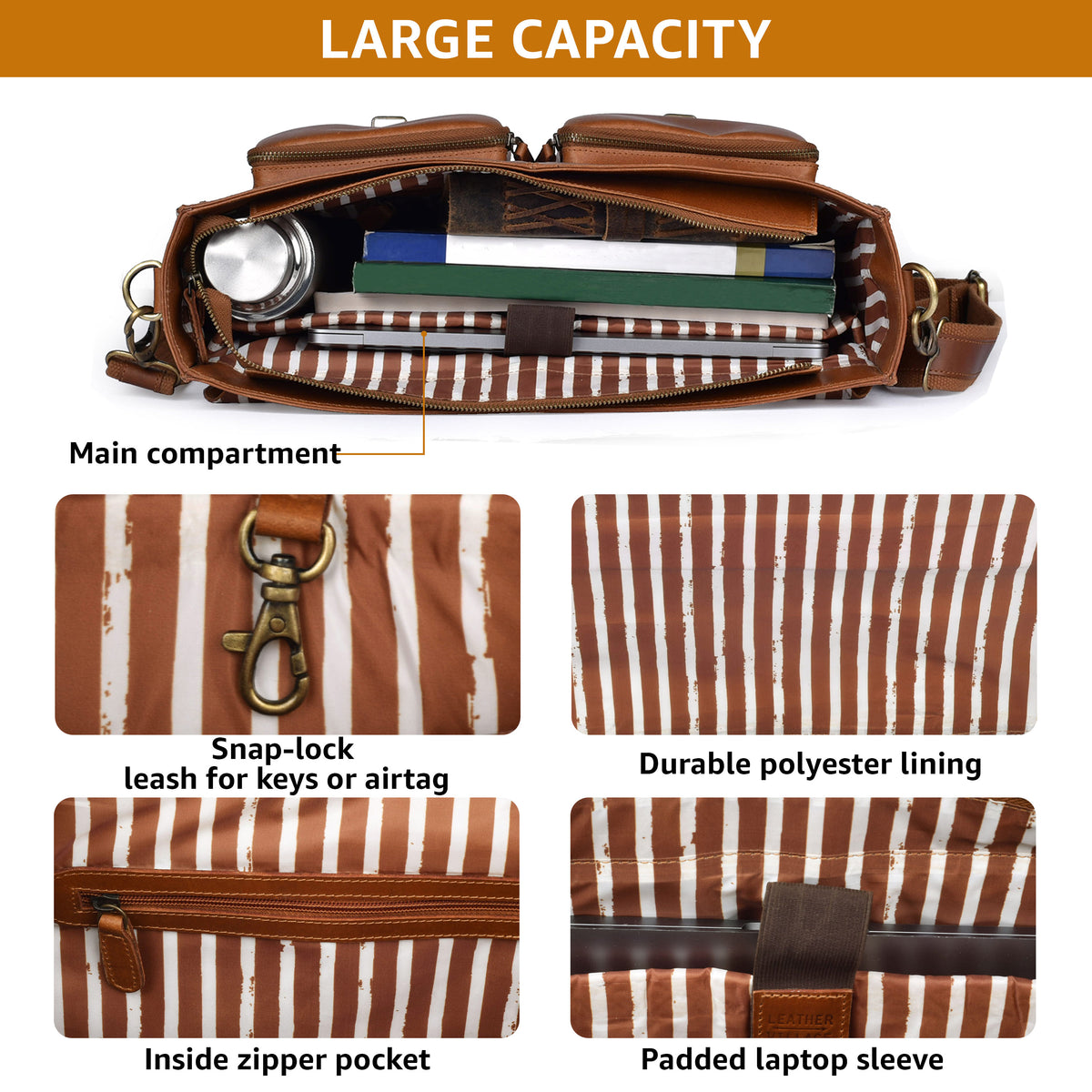 Rustic Leather Messenger Bag – 16” Handmade Vintage Laptop Satchel for Men & Women, Briefcase for Work/Travel