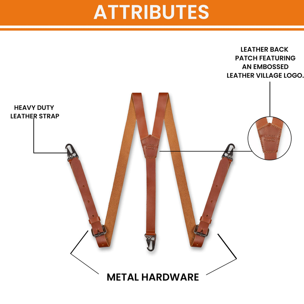 Leather Suspenders for Men & Women Adjustable Y-Back Braces with Snaps Vintage Classic Style for Any Occasion Leather Village