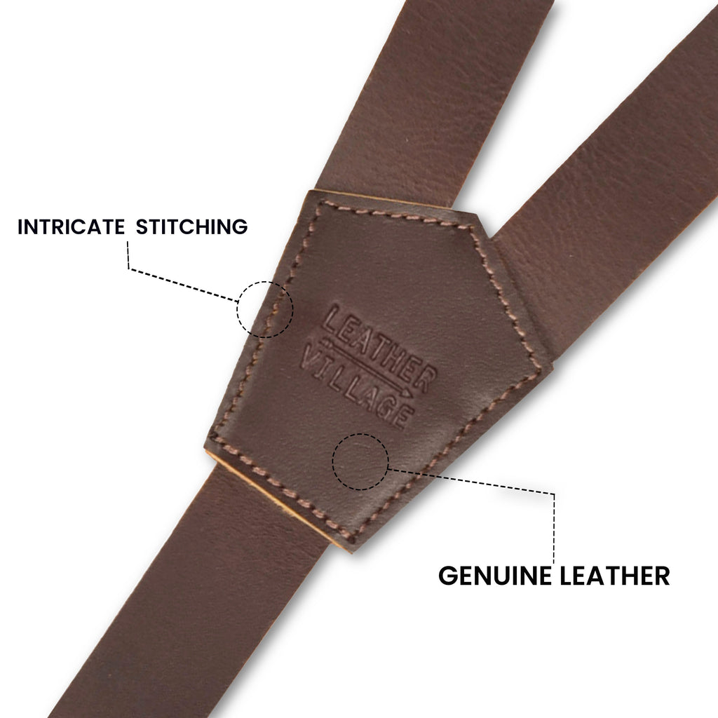 Leather Suspenders for Men & Women Adjustable Y-Back Braces with Snaps Vintage Classic Style for Any Occasion Leather Village