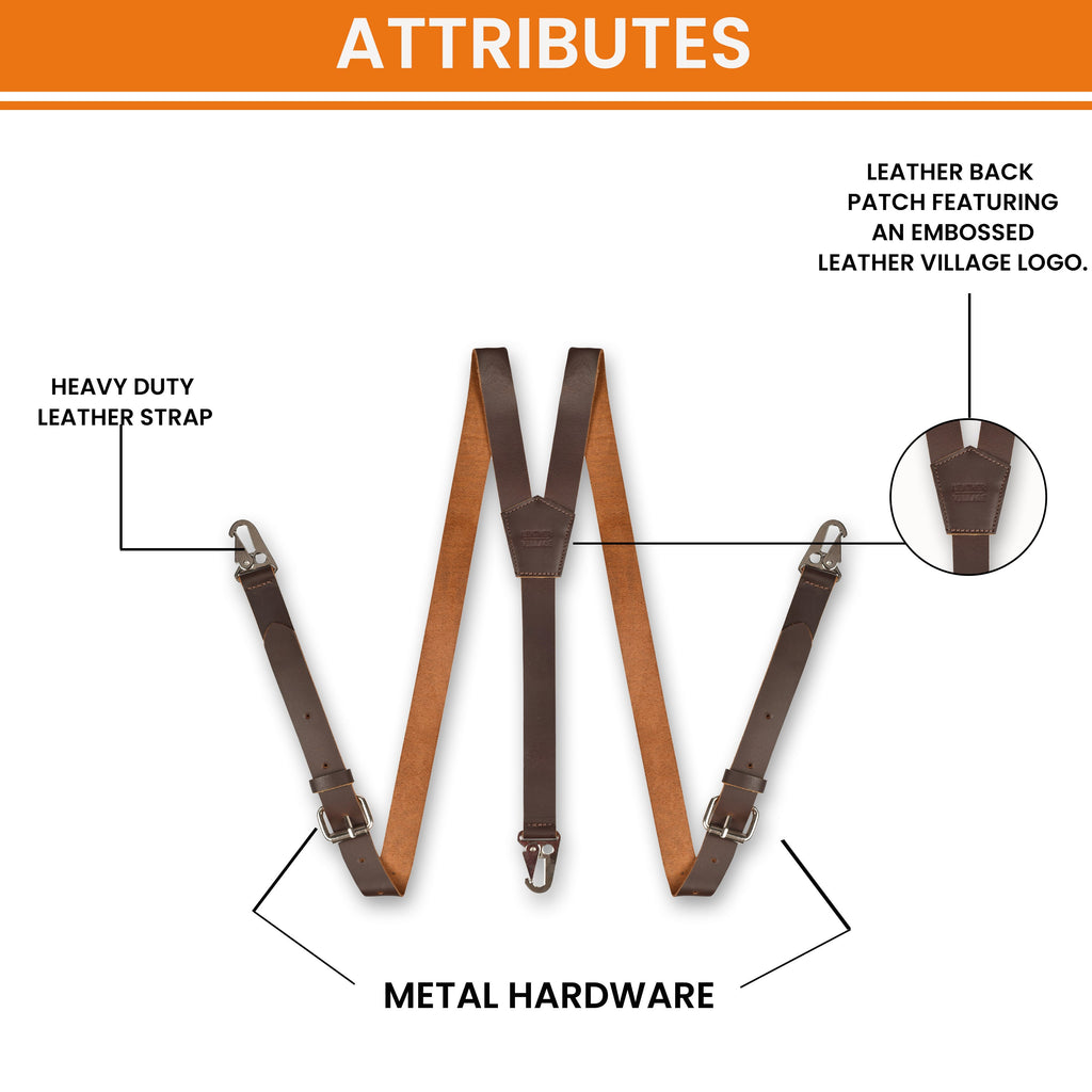 Leather Suspenders for Men & Women Adjustable Y-Back Braces with Snaps Vintage Classic Style for Any Occasion Leather Village