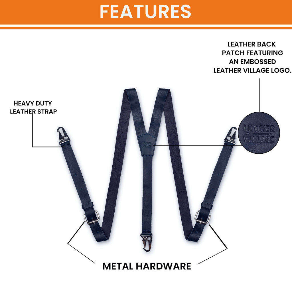 Leather Suspenders for Men & Women Adjustable Y-Back Braces with Snaps Vintage Classic Style for Any Occasion Leather Village