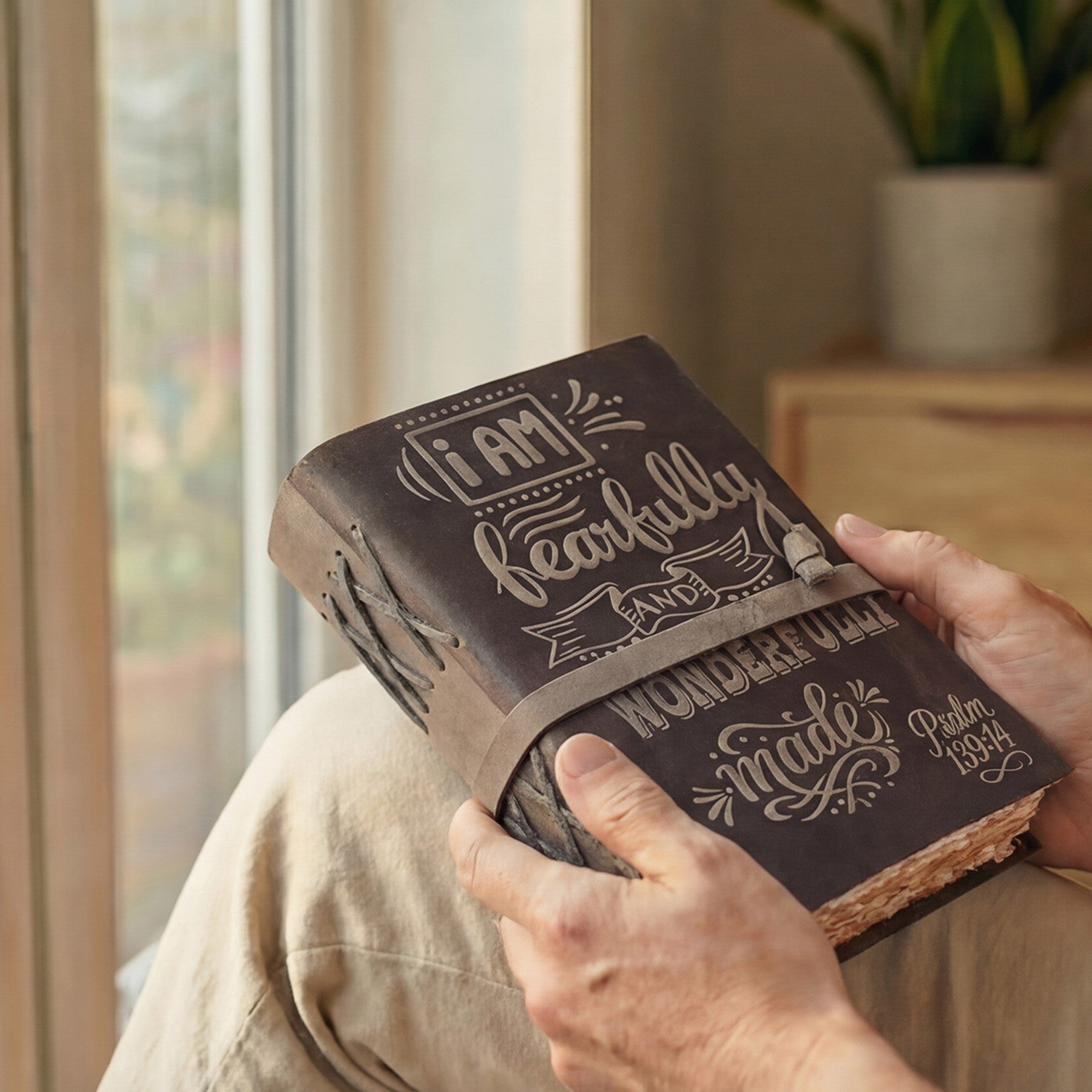 Leather Bound Handmade Christian Journal - Grey