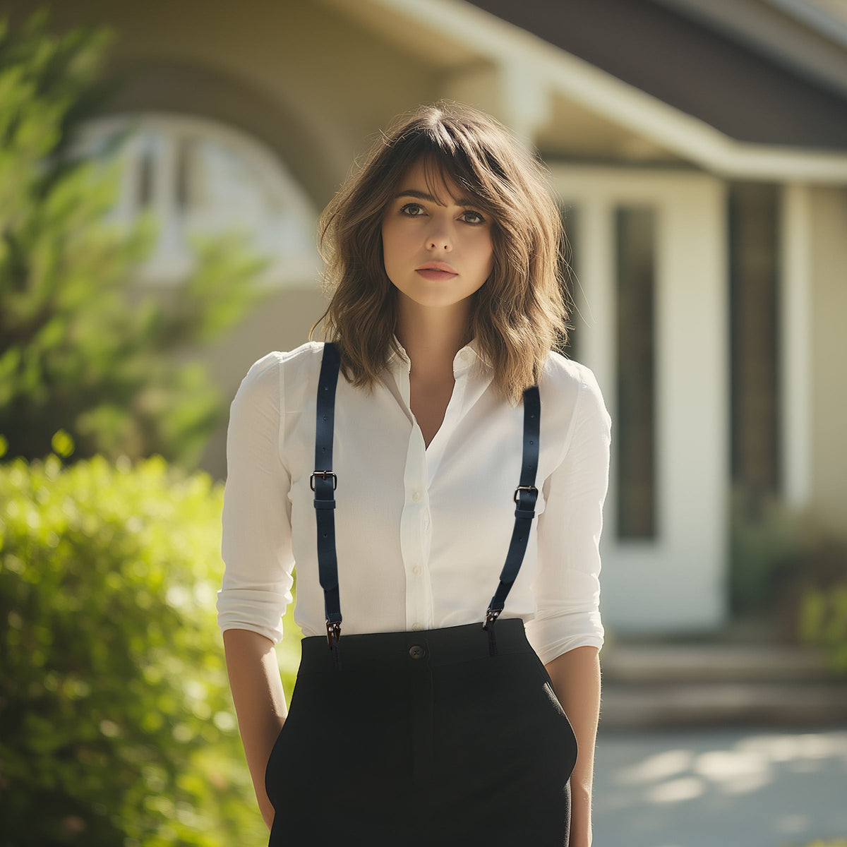 Leather Suspenders for Men & Women Adjustable Y-Back Braces with Snaps Vintage Classic Style for Any Occasion