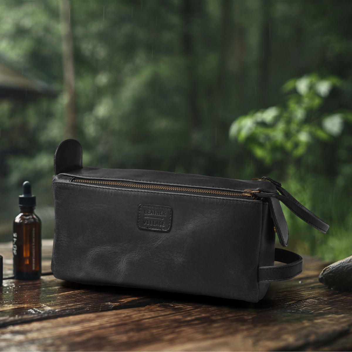 Leather Toiletry Bag – Rustic Brown – Travel Dopp Kit for Men & Women