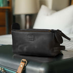 Leather Toiletry Bag for Travel - Black